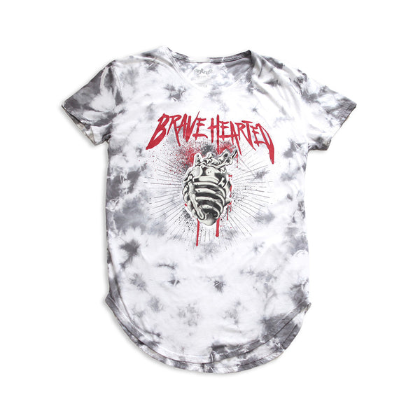Brave Hearted Vintage Tie Dye Curved Hem Scallop White Tee
