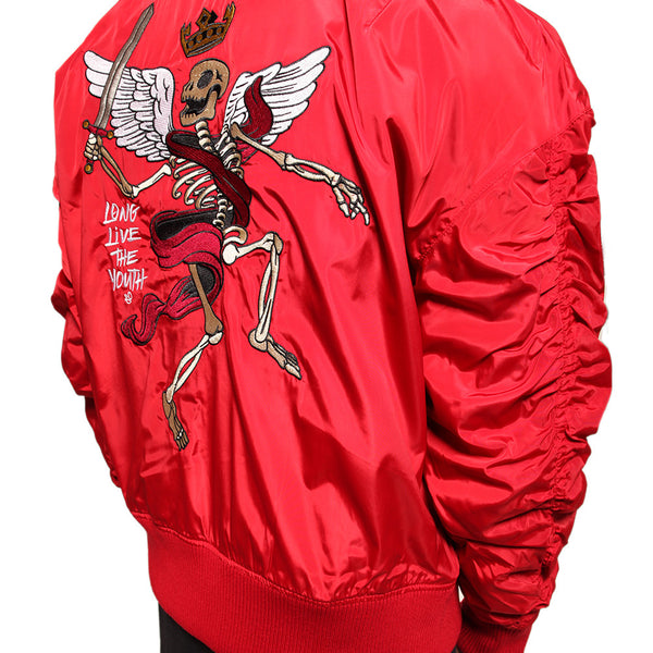 Misunderstood Red Embroidery Bomber Jacket