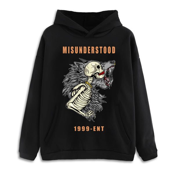 Wolf Of All Streets Drop Shoulder Black Pullover Hoodie