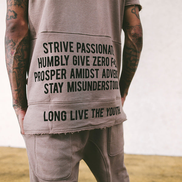 Long Live the Youth Distressed S/S Taupe Sweatshirt