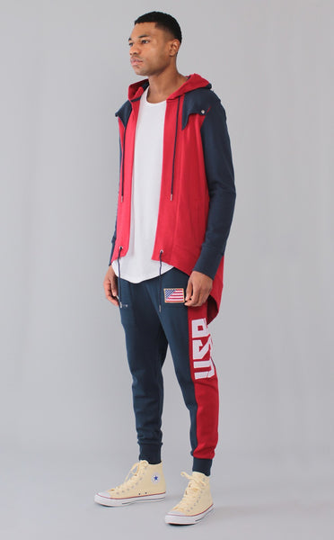 TOPS - MID-WEIGHT FRENCH TERRY OLYMPIC USA NAVY/RED HOODIE