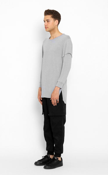 TOPS - UNKNOWN Gray Elongated Long Sleeve