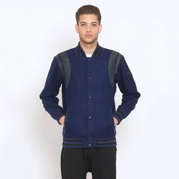 Unknown Designer Navy blue wool varsity jacket