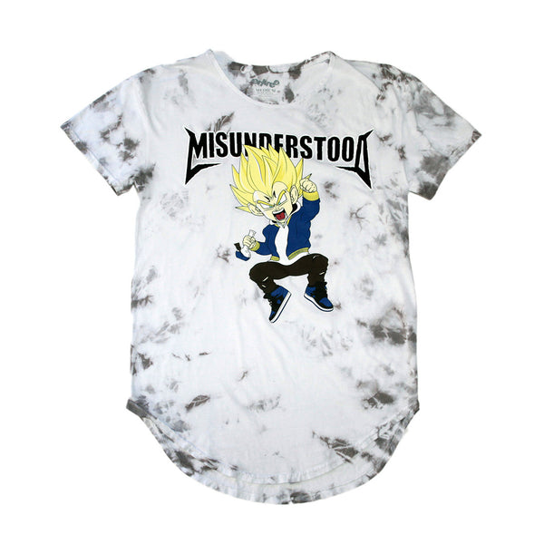 Misunderstood Vegeta White Marble Tie Dye Curved Hem Tee