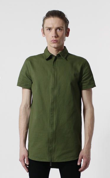 Unknown Alacrity S/S Olive Two Way Zipper Down Shirt
