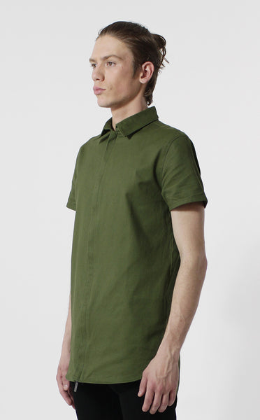 Unknown Alacrity S/S Olive Two Way Zipper Down Shirt