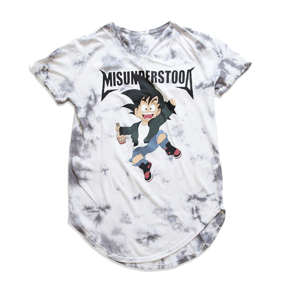 Misunderstood Goku Vintage Dye Curved Hem White Tee