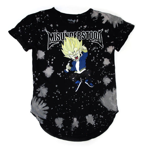 Misunderstood Vegeta Black Vintage Tie Dye Curved Hem Tee