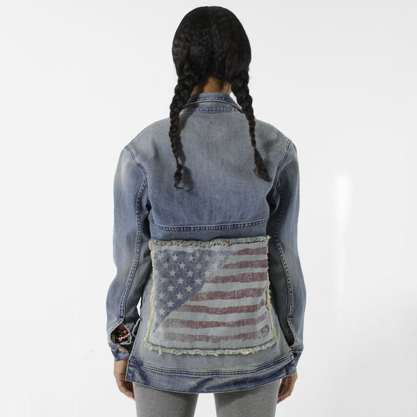 Entree LS Womens Olympic USA Flag Denim Jacket