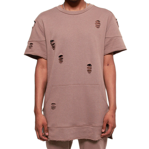 Long Live the Youth Distressed S/S Taupe Sweatshirt