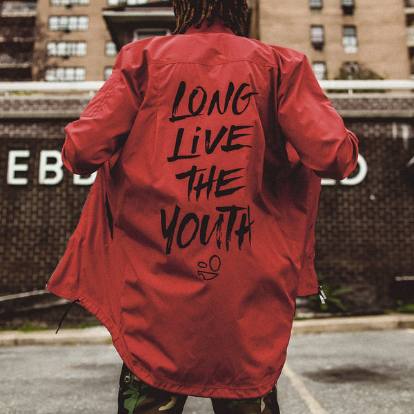 Long Live the Youth Red Long Bomber Jacket