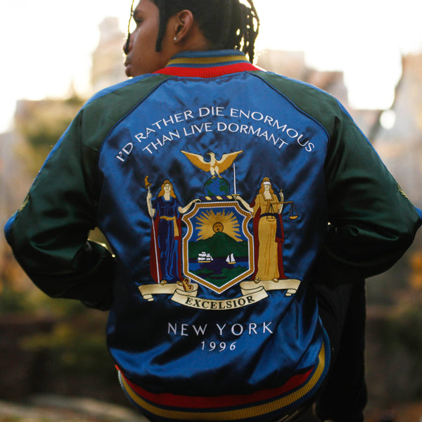 New York 90's Satin Embroidery Bomber Souvenir Jacket