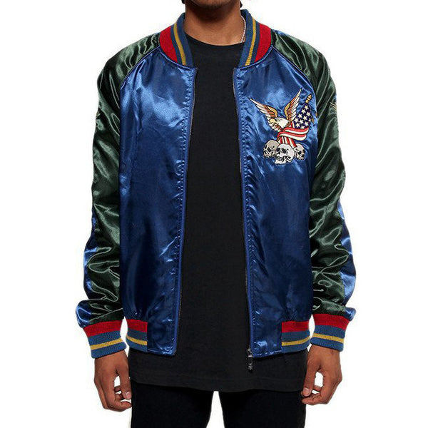 New York 90's Satin Embroidery Bomber Souvenir Jacket