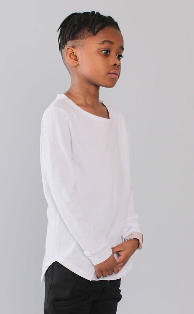 Entree Kids Fashion Curved Hem Pocket White Long Sleeve – Entree Lifestyle