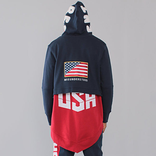 Entree LS Dual Layer Cape Style Navy And Red USA Hoodie