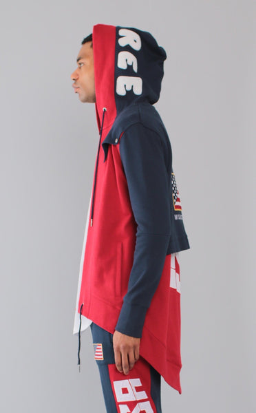 TOPS - MID-WEIGHT FRENCH TERRY OLYMPIC USA NAVY/RED HOODIE