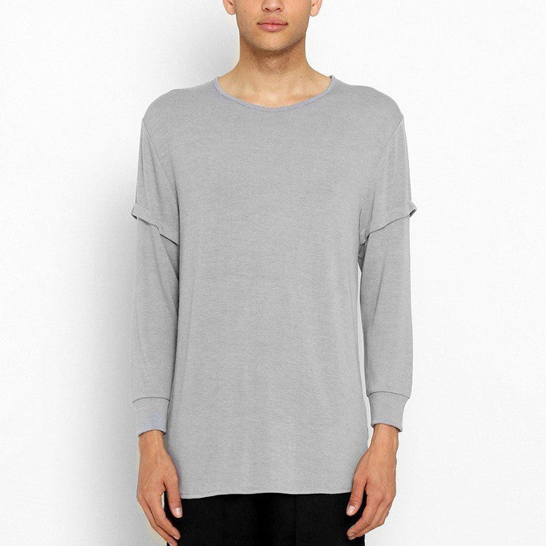 Unknown Gray Elongated Long Sleeve T-Shirt