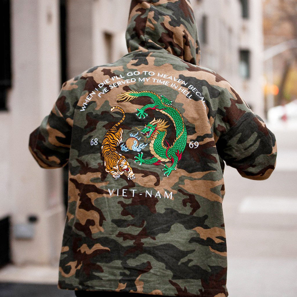 Vietnam Brushed Camo Embroidery Pull Over Hoodie – Entree Lifestyle