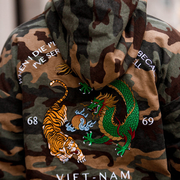 Vietnam Brushed Camo Embroidery Pull Over Hoodie