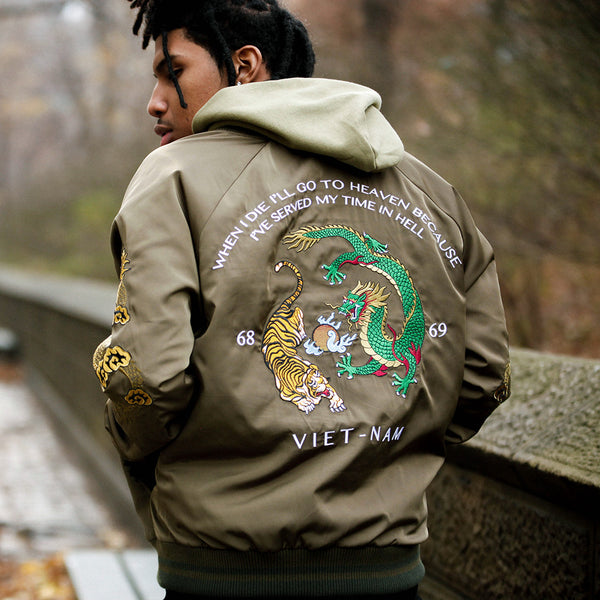 Vietnam Army Satin Embroidery Bomber Souvenir Vintage Jacket